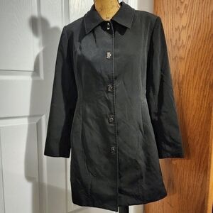 Anne Klein Black Long Coat Bendable Metal Closure Buttons Women's Petite Large